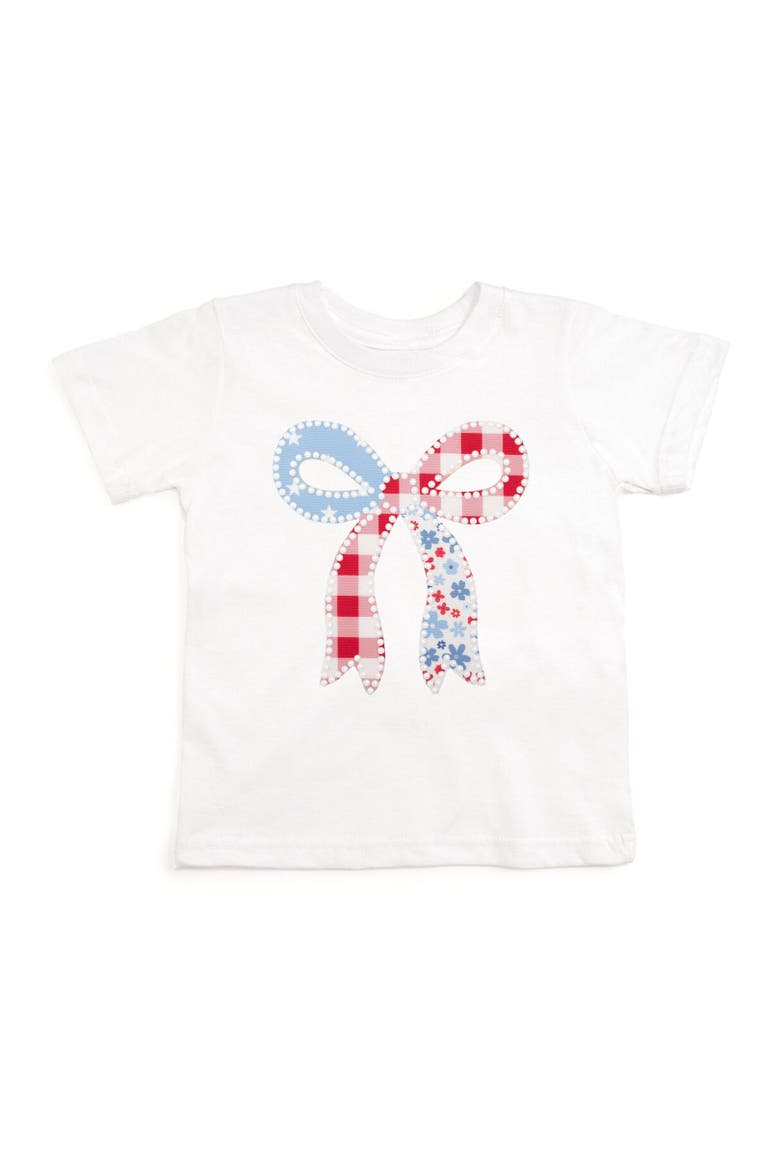 Patchwork Bow Patch Short Sleeve T-Shirt, Main, color, White