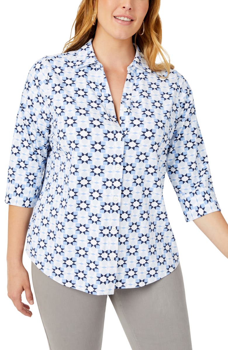 Foxcroft Mary Decorative Patchwork Print Jersey Shirt, Main, color, 