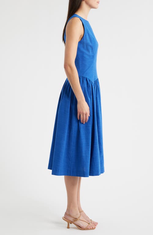 Mila Mae Sleeveless Linen Blend Midi Dress In Blue