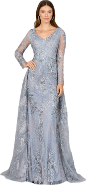 LARA New York Lace Long Sleeve Gown with Overskirt