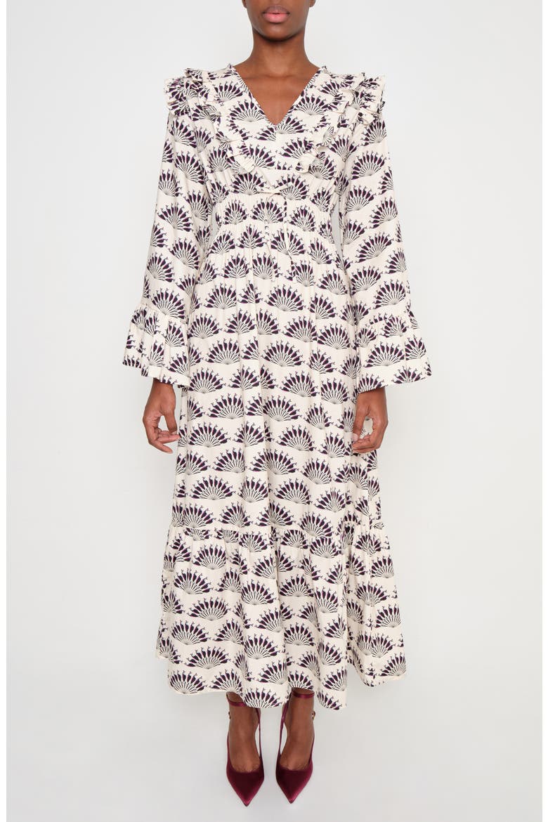 The Chaos Petal Print Long Sleeve Maxi Dress, Main, color, THROATED IVORY