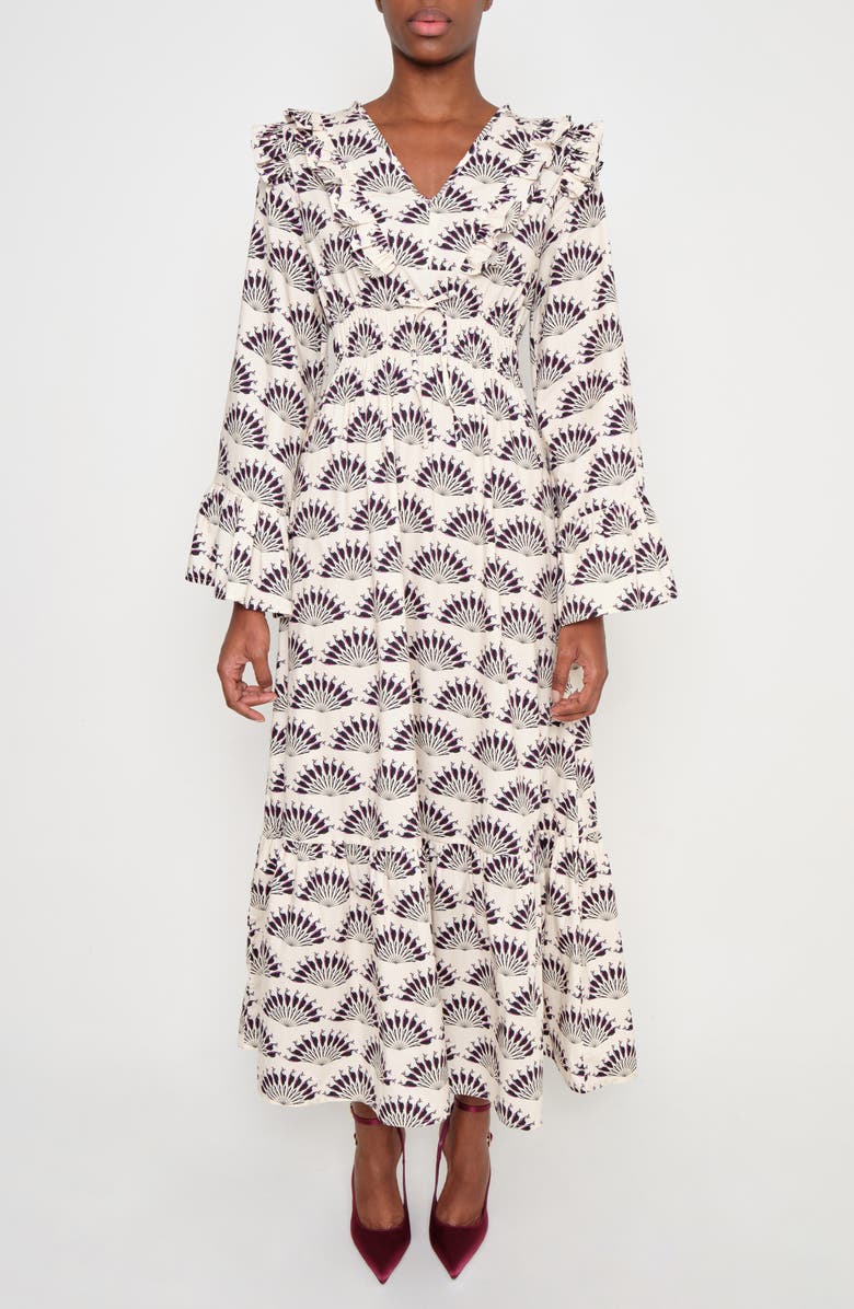 The Lulo Project The Chaos Petal Print Long Sleeve Maxi Dress, Main, color, Throated Ivory