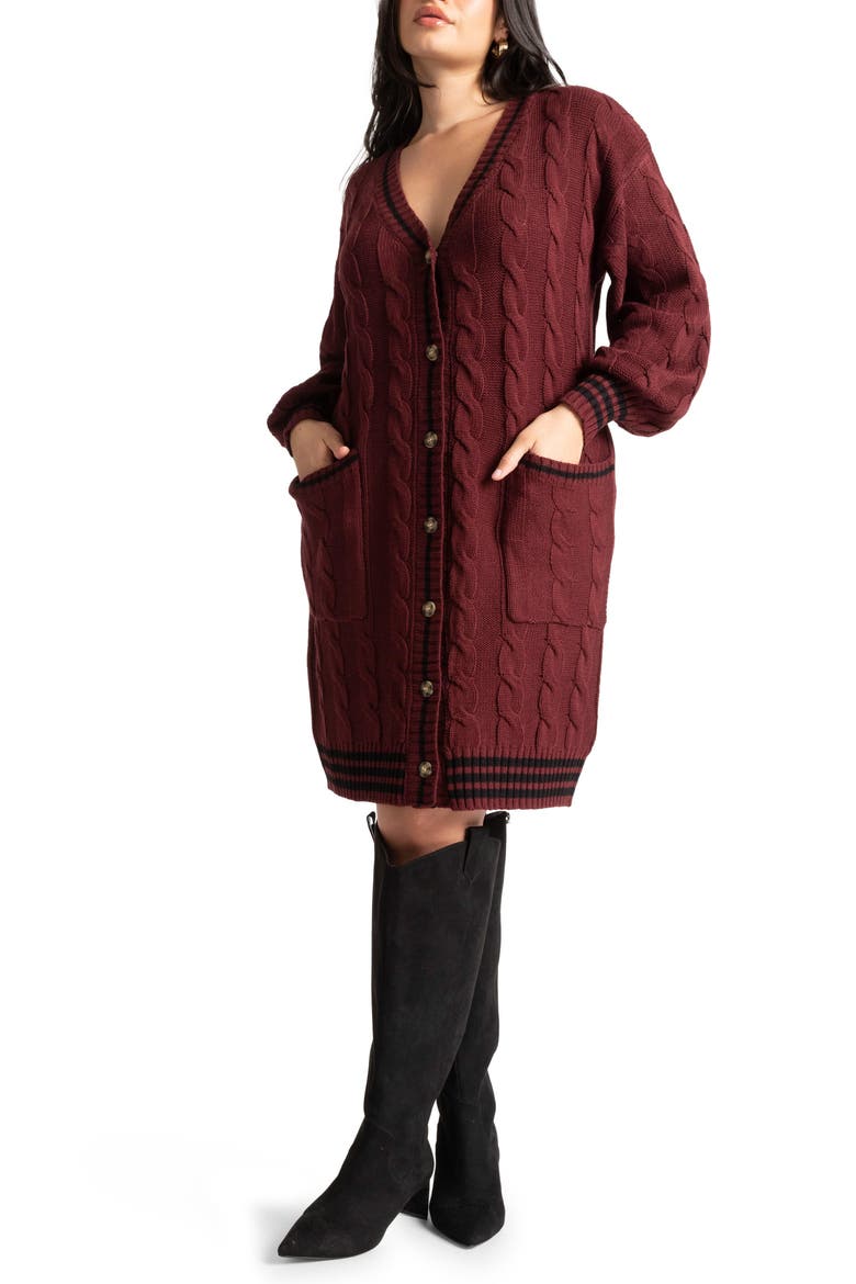 Stripe Cardigan Sweater Dress, Main, color, MAROON BANNER