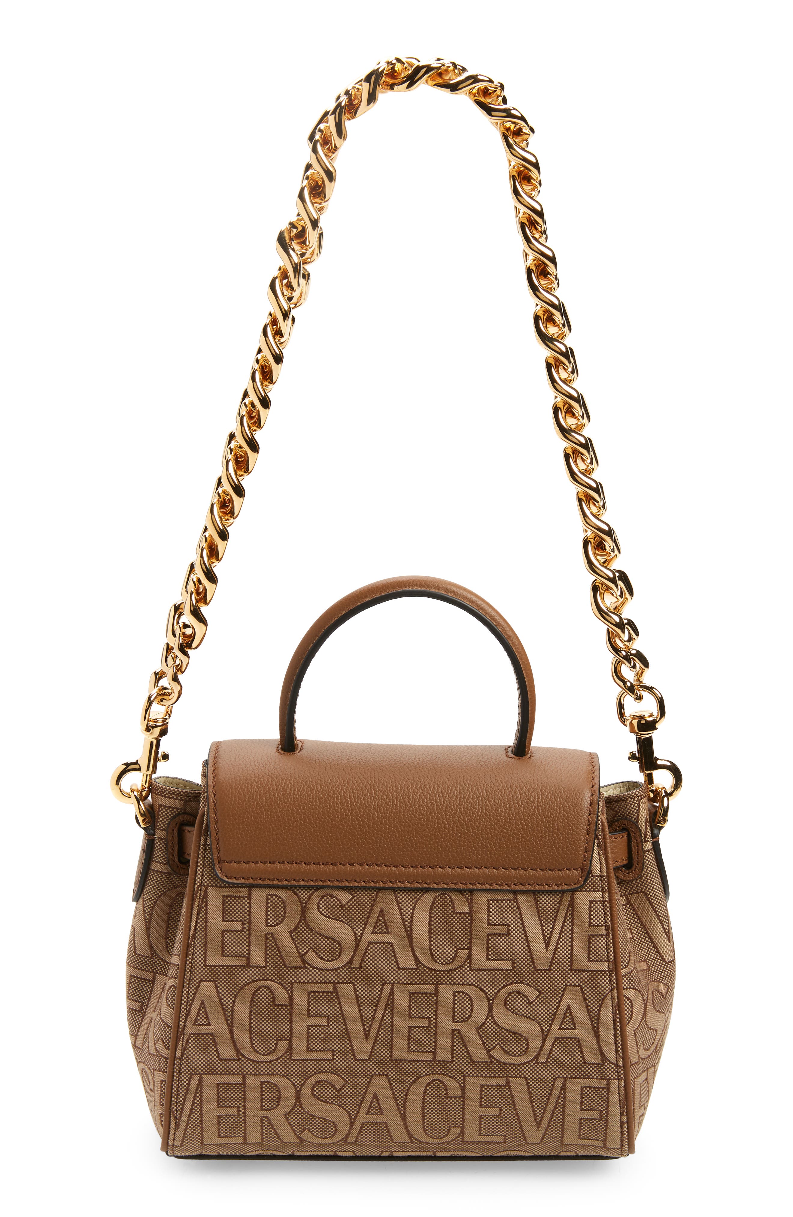 Versace Small La Medusa Canvas & Leather Handbag, Alternate, color, 