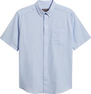 Johnston & Murphy Leland Stripe Short Sleeve Seersucker Button-Down Shirt