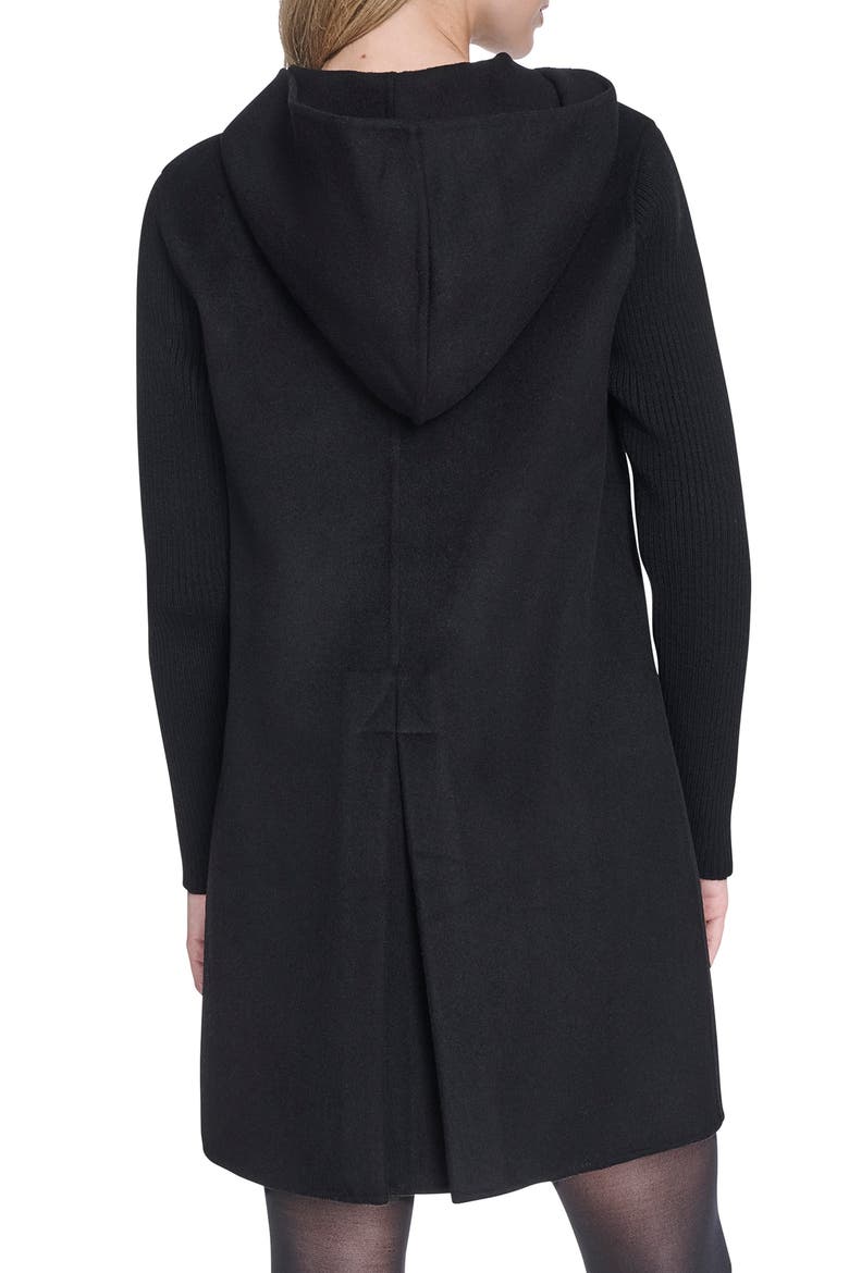 Double Face Wool Blend Hooded Coat, Alternate, color, BLACK