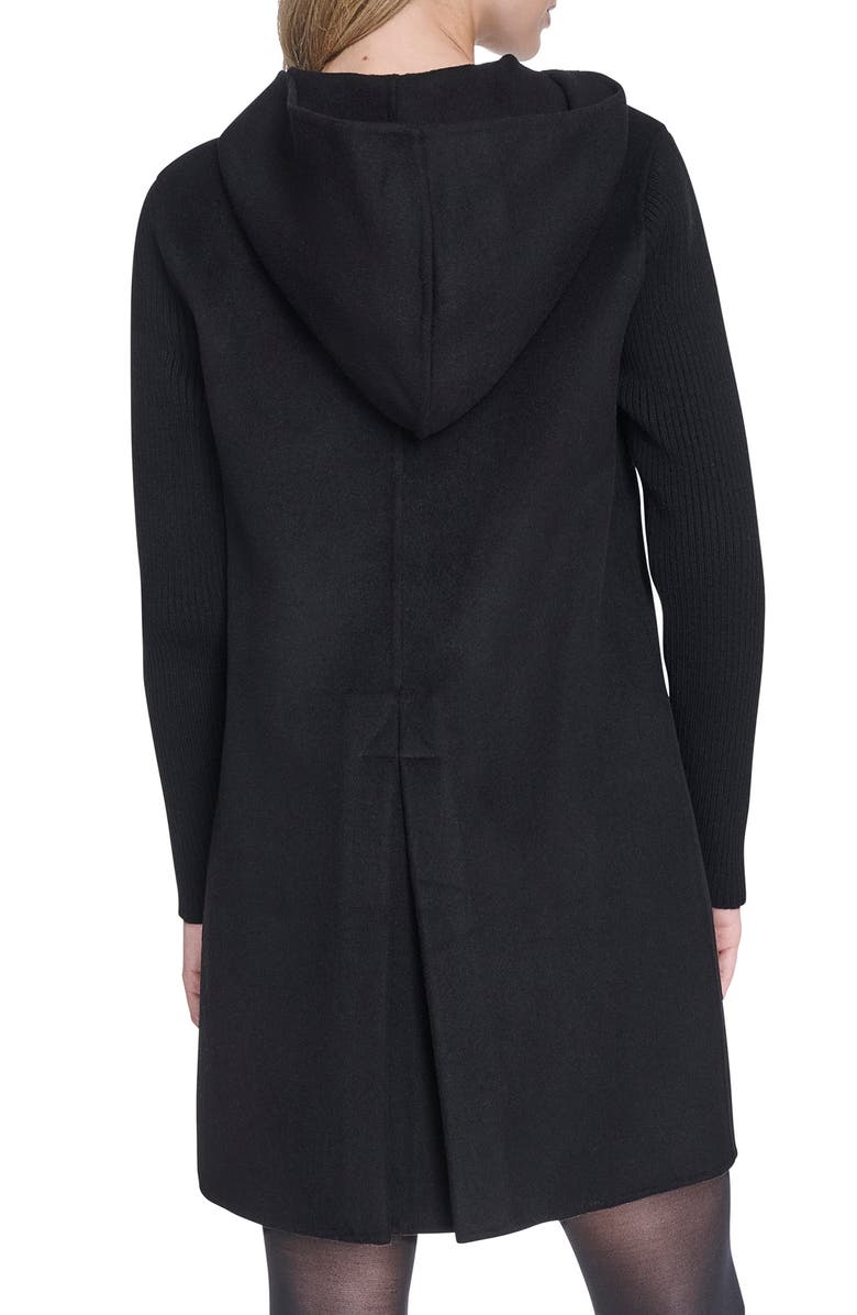 Kenneth Cole New York Double Face Wool Blend Hooded Coat, Alternate, color, Black