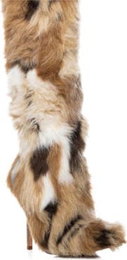 AZALEA WANG Upsetter Pointed Toe Faux Fur Knee High Boot