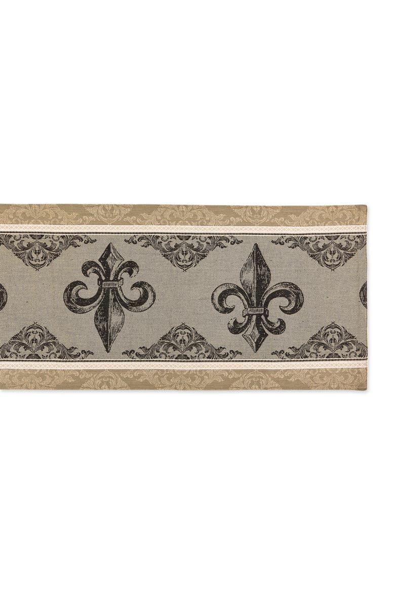 Fleur De Lis Stripe Jacquard Table Runner 14X72, Alternate, color, Gold