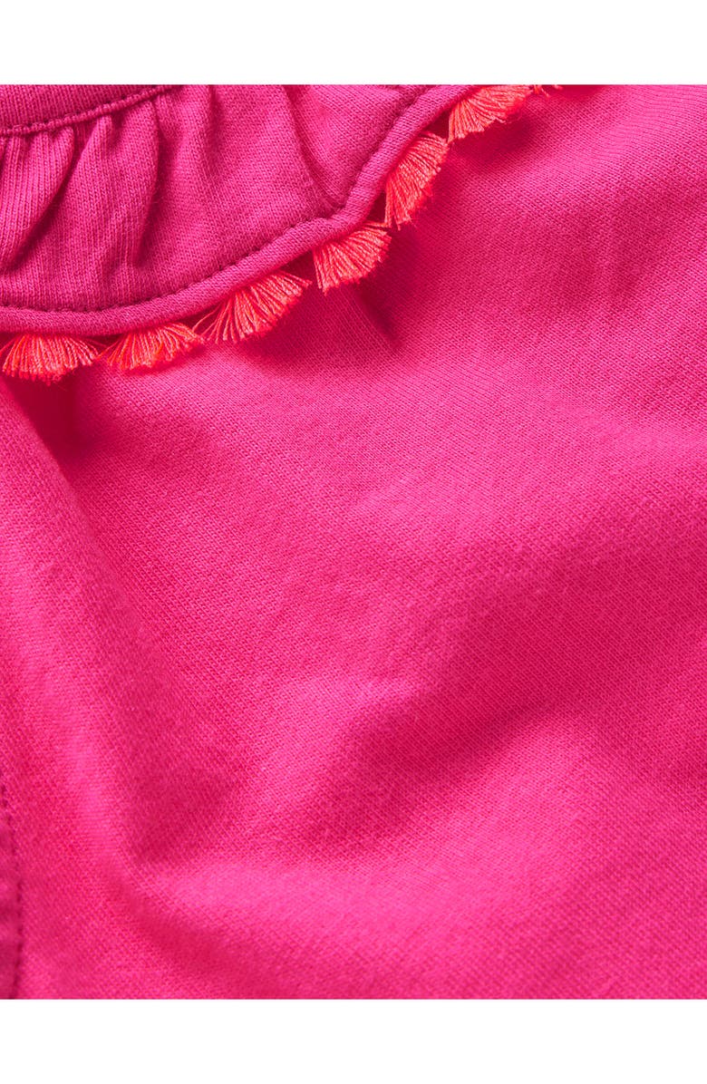 Mini Boden Kids' Ruffle Neck Cotton Top, Alternate, color, Brillant Pink