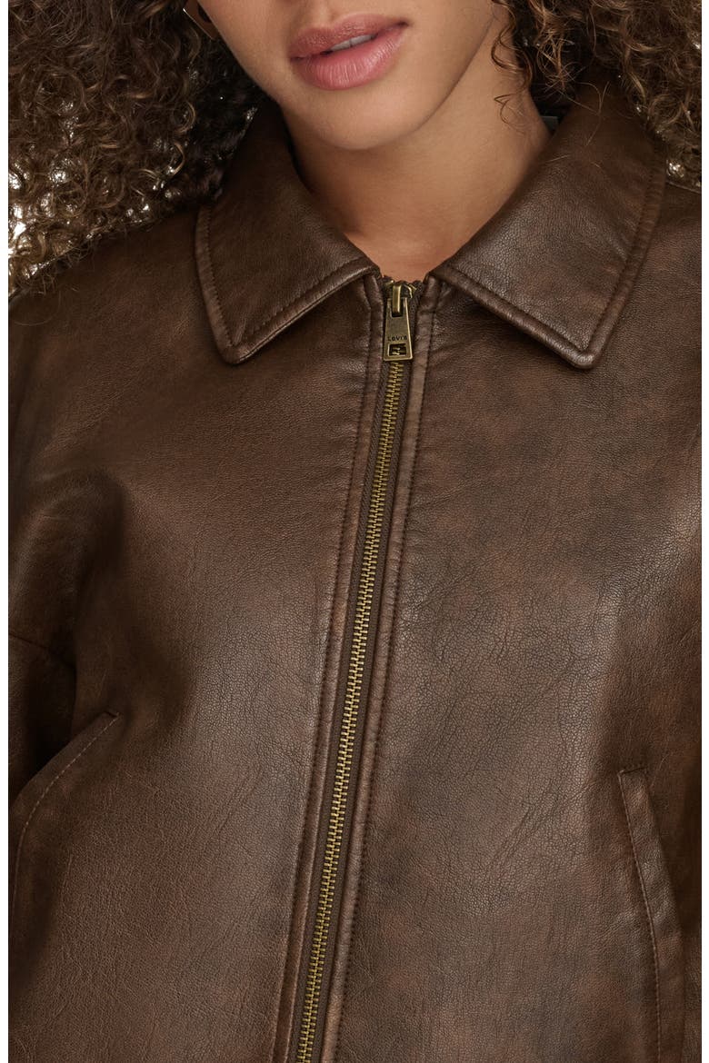 Faux Leather Bomber Jacket, Alternate, color, SADDLE