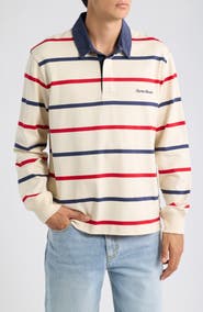 ROWING BLAZERS Harrison Corduroy Collar Long Sleeve Organic Cotton Rugby Polo