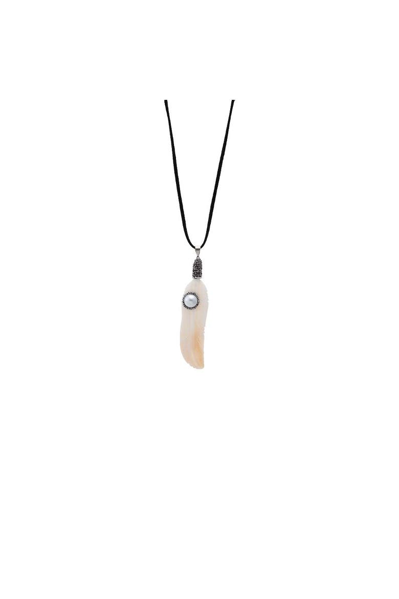 Onyx CZ & Pearl Feather Charm Necklace, Main, color, White