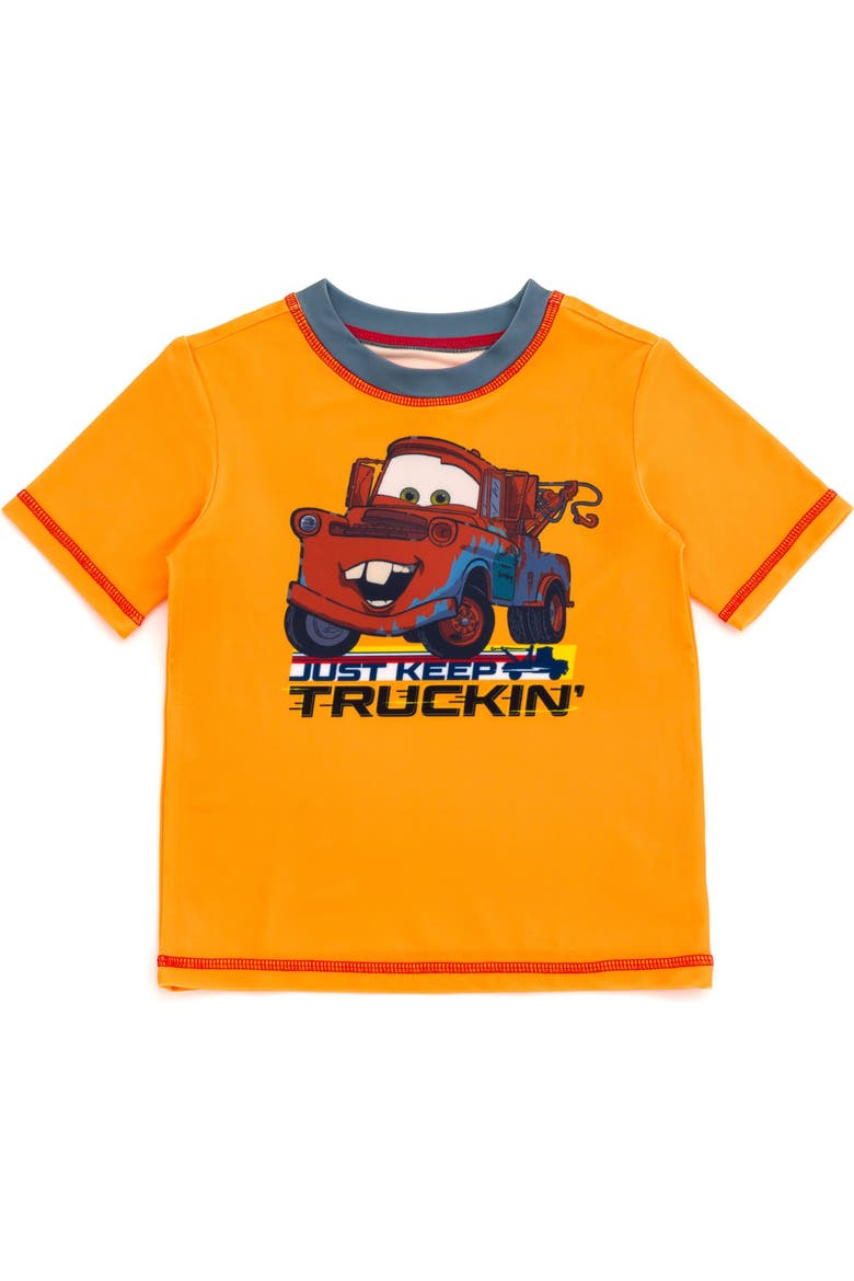 Cars 2-Piece Rash Guard and Swim Trunks Set, Alternate, color, Tow Mater Orange Navy