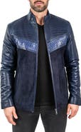 Maceoo Pythonshield Blue Snakeskin Embossed Leather Jacket