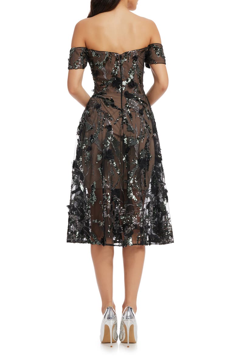Dress the Population Valeria Sequin Off the Shoulder Cocktail Dress, Alternate, color, Black Multi