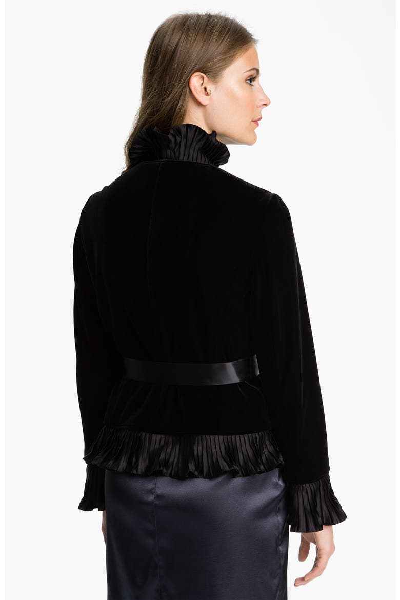 Ruffle Trim Velvet Jacket, Alternate, color, BLACK