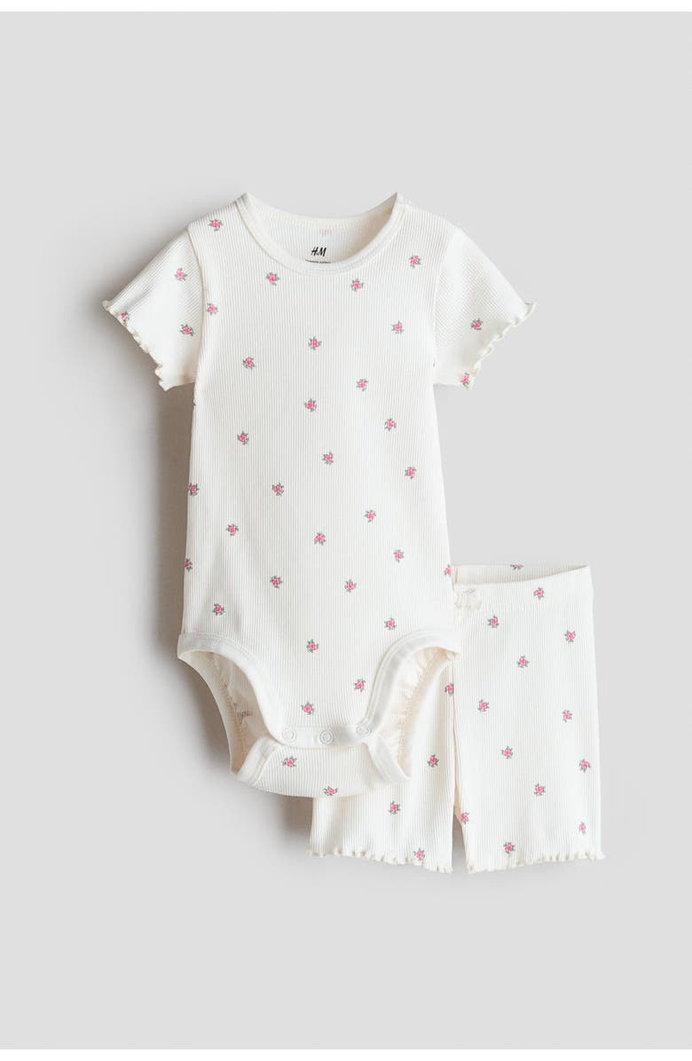 H&M 2-piece Ribbed Cotton Set, Main, color, White/Floral