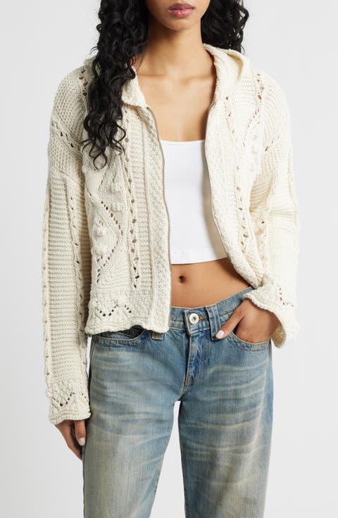 Crochet Zip Front Hoodie