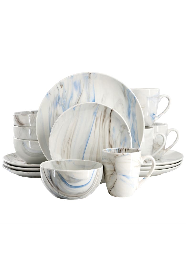 Fine Marble 16 Piece Porcelain Dinnerware Set, Main, color, Blue