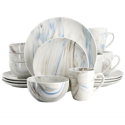 Elama Fine Marble 16 Piece Porcelain Dinnerware Set In Blue