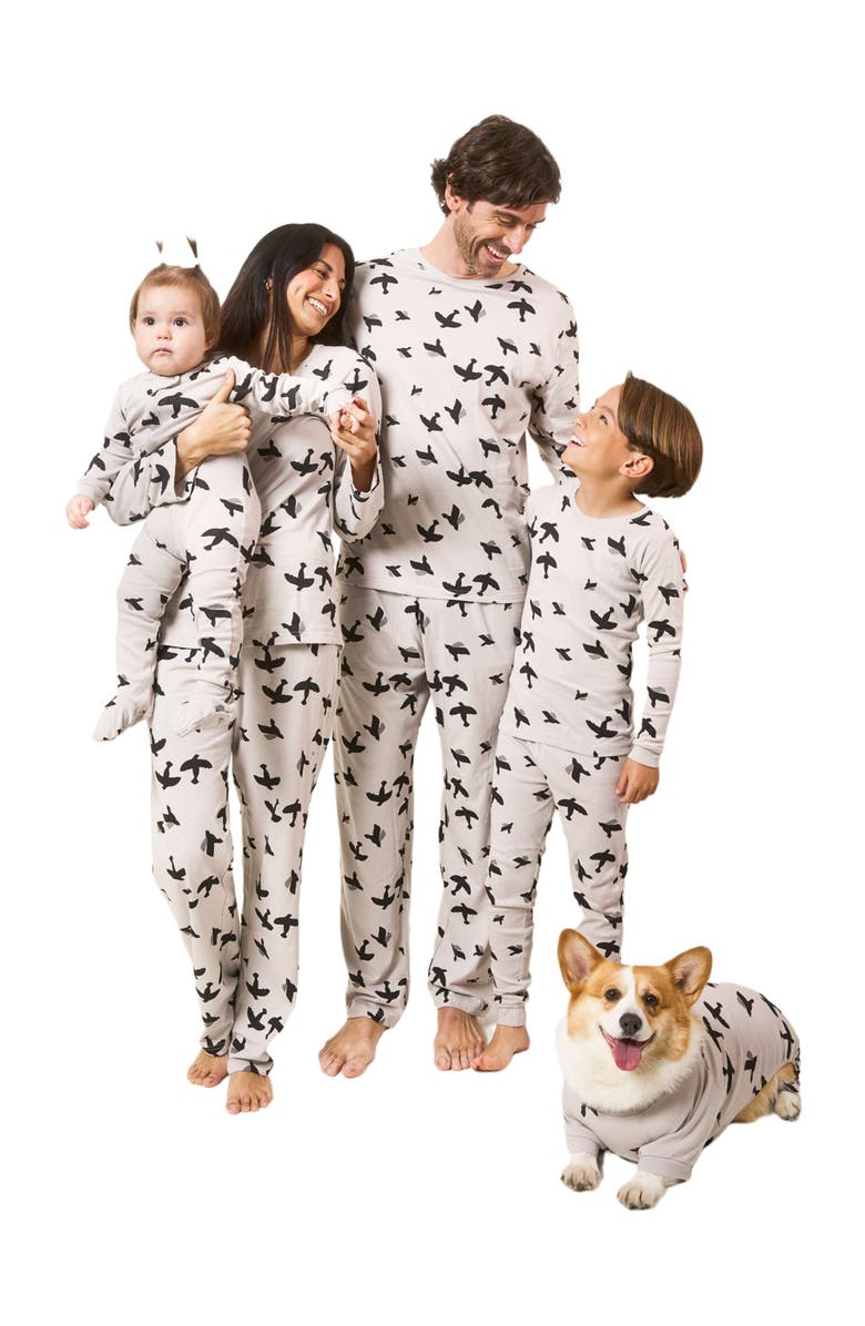 Leveret Kids Two-Piece Cotton Printed Matching Family Pajamas, Animal Friends, Alternate, color, Bird Gray