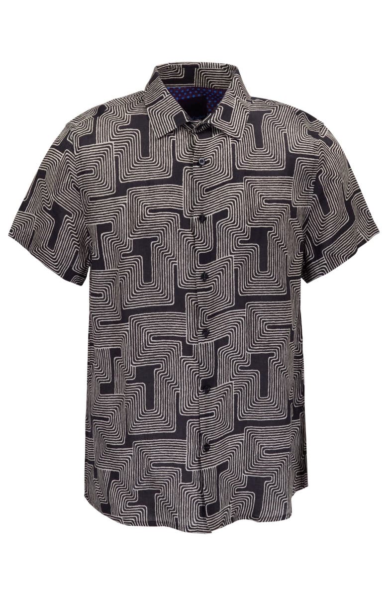 Lords of Harlech Inter Twine Mens Linen Button-up Shirt, Alternate, color, Inter Twine Black