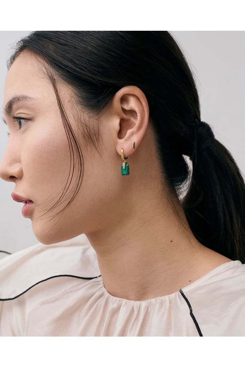 Gold Deco Malachite Drop Huggies Earrings, Alternate, color, Malachite
