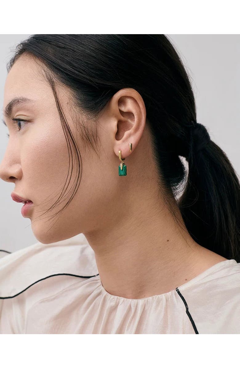 Astley Clarke Gold Deco Malachite Drop Huggies Earrings, Alternate, color, Malachite