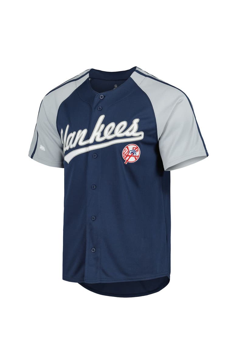 STITCHES Men's Stitches Navy New York Yankees Button-Down Raglan Fashion Jersey, Alternate, color, 
