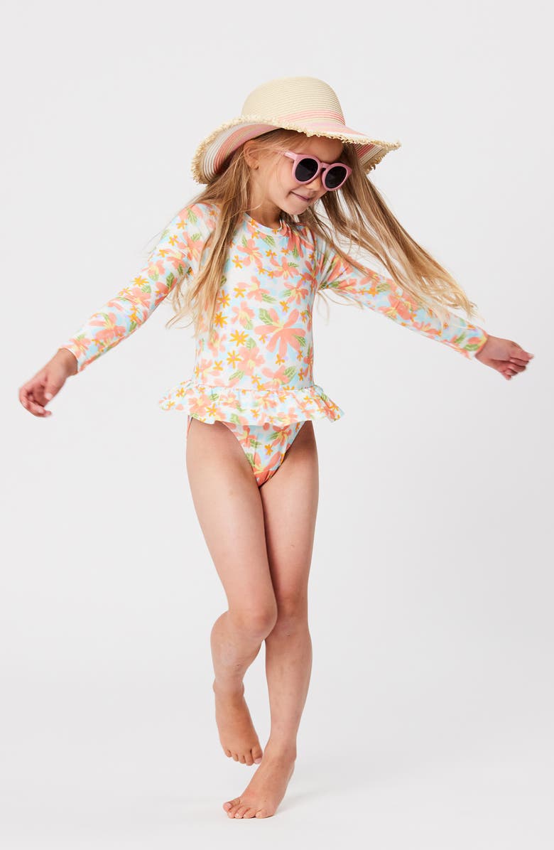 Snapper Rock Kids' Tropical Print Long Sleeve One-Piece Rashguard Swimsuit, Alternate, color, 