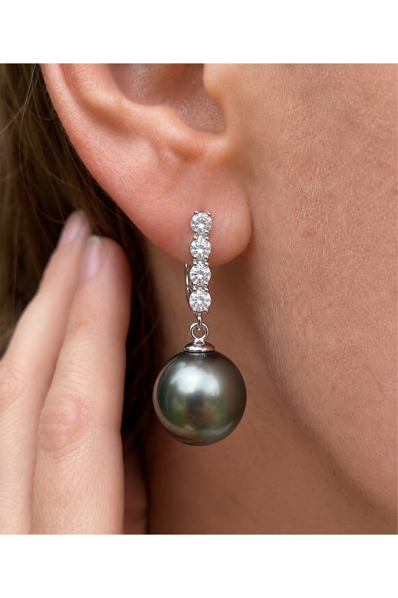 Tahitian South Sea Pearl & Diamond Belle Earrings, Alternate, color, White Gold