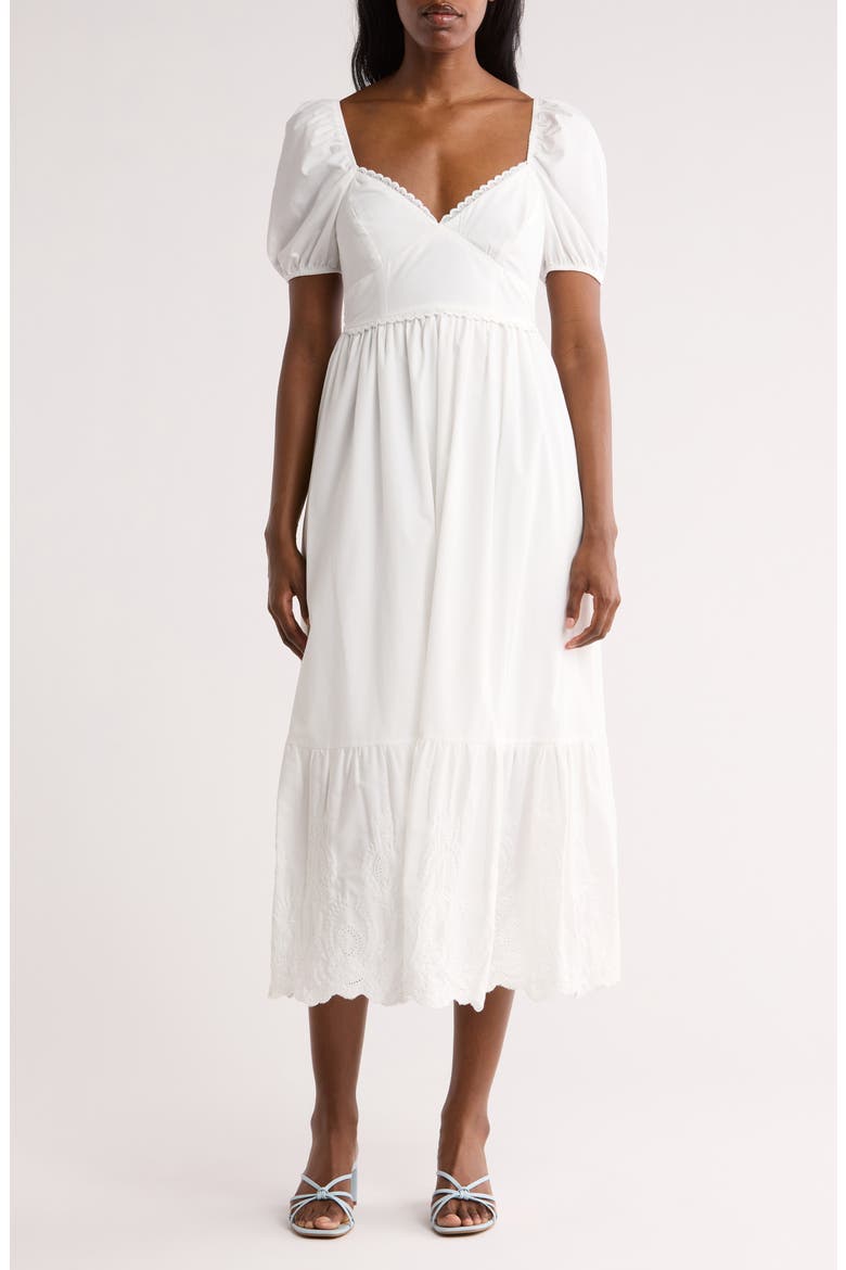 Puff Sleeve Embroidered Hem Maxi Dress, Main, color, WHITE