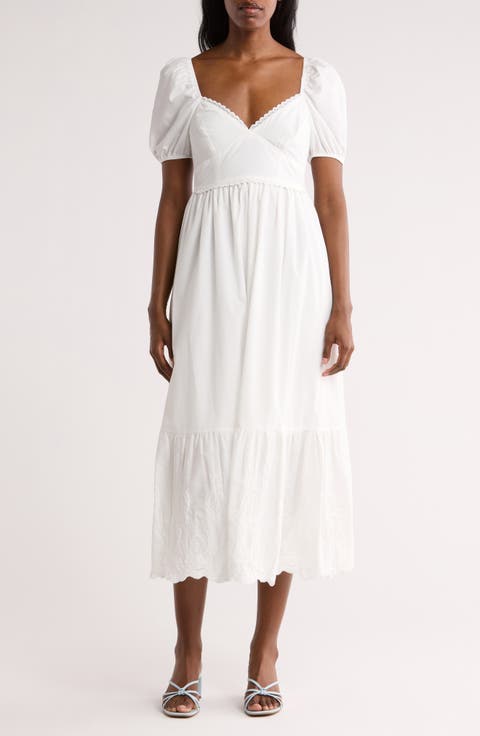 Puff Sleeve Embroidered Hem Maxi Dress