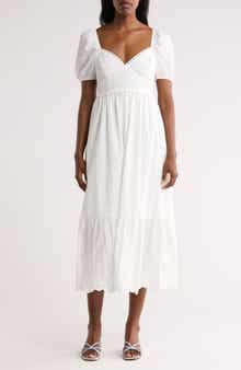 Puff Sleeve Embroidered Hem Maxi Dress