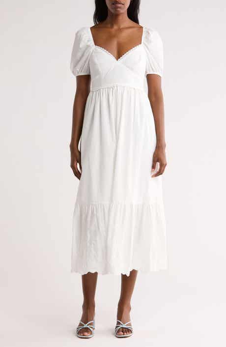 Puff Sleeve Embroidered Hem Maxi Dress