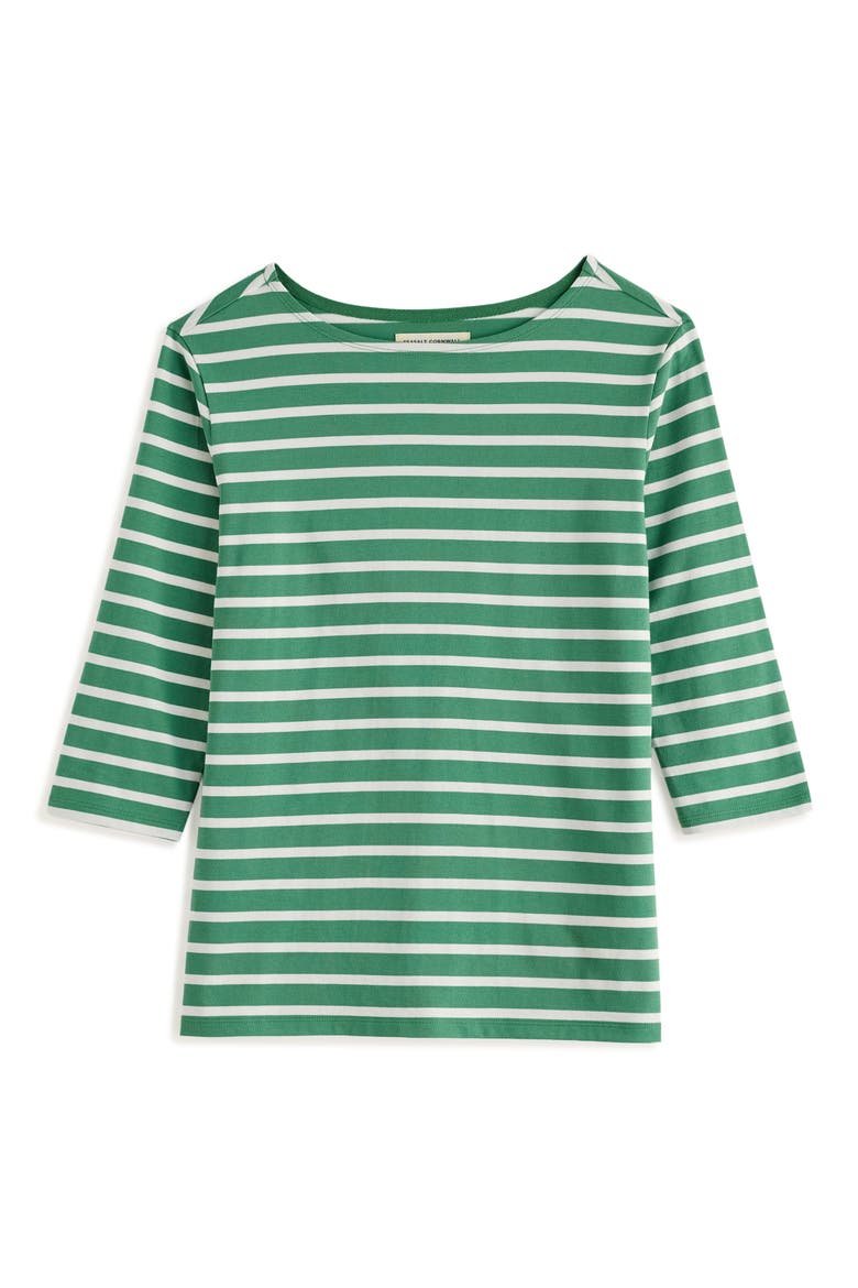 Sailor Stripe Three Quarter Sleeve Organic Cotton T-Shirt, Alternate, color, BRETON PEA POD