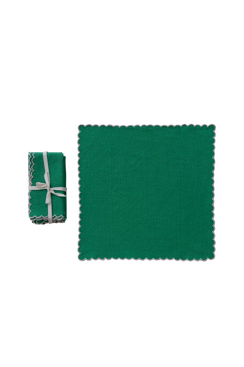 Scalloped Cotton Napkins in Garden, Set of 4, Main, color, Green and Pink