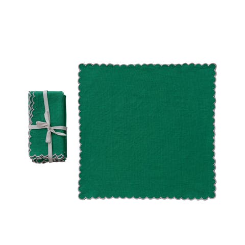 Scalloped Cotton Napkins in Garden, Set of 4