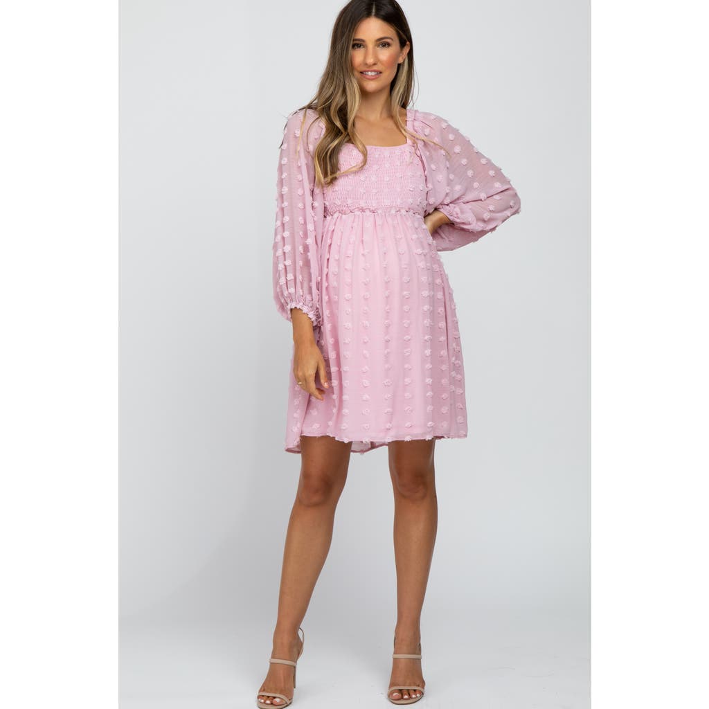 Pinkblush Textured Dot Smocked Square Neck Chiffon Dress