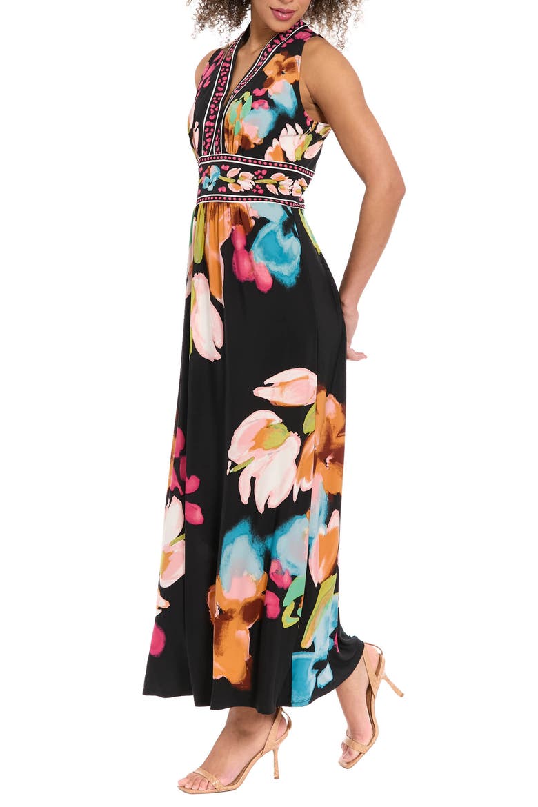 V-Neck Maxi Dress, Alternate, color, BLACK/ CORAL