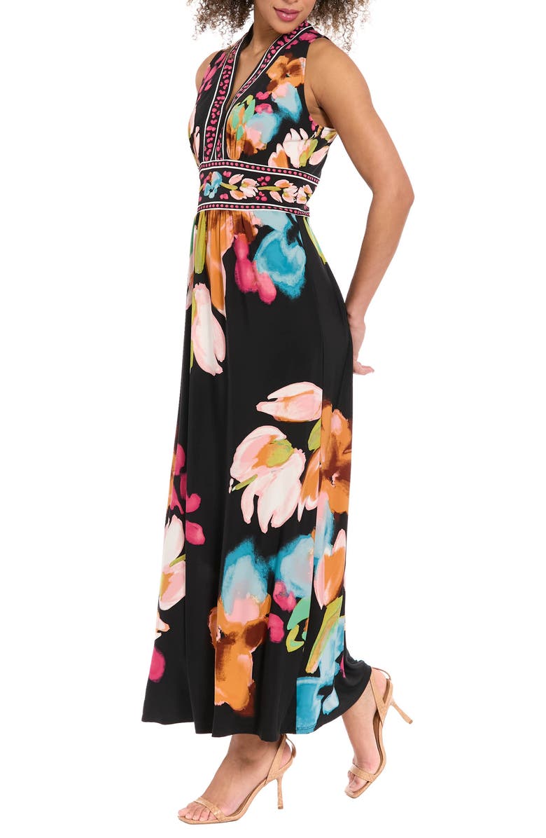 London Times V-Neck Maxi Dress, Alternate, color, Black/ Coral