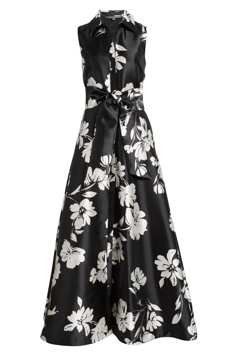 Floral Sleeveless Shirtdress Gown, Alternate, color, BLACK WHITE