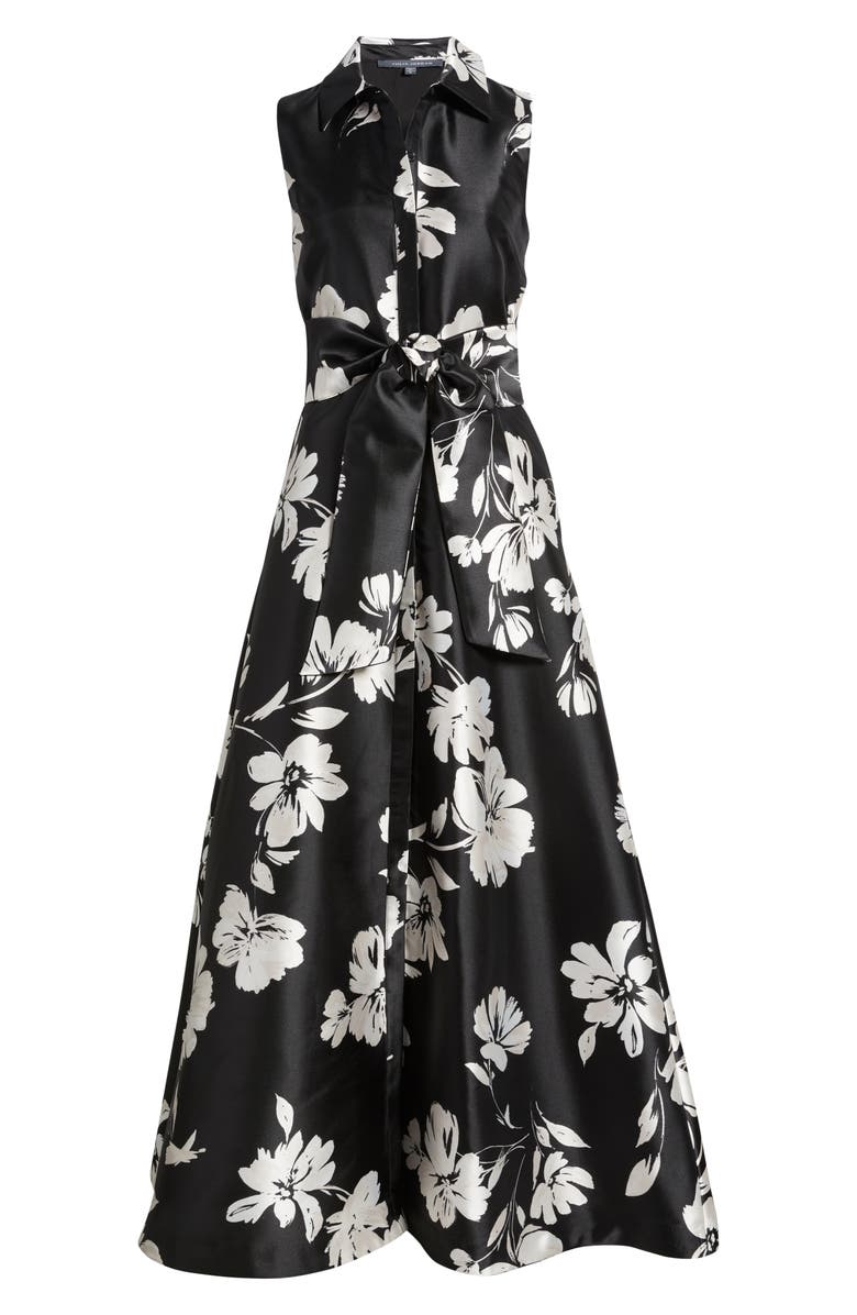 Julia Jordan Floral Sleeveless Shirtdress Gown, Alternate, color, Black White