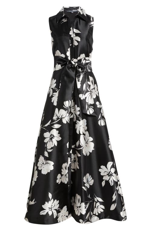 Julia Jordan Floral Sleeveless Shirtdress Gown In Black