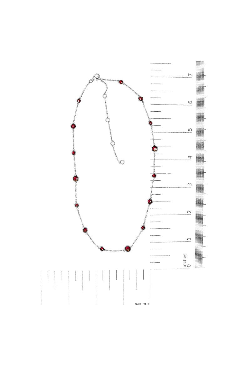 .925 Sterling Silver Checkerboard Cut Red Garnet Bezel Station Necklace, Alternate, color, White