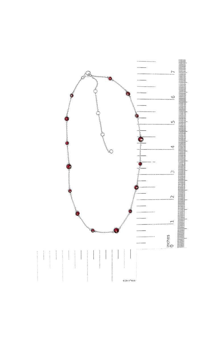 Haus of Brilliance .925 Sterling Silver Checkerboard Cut Red Garnet Bezel Station Necklace, Alternate, color, White