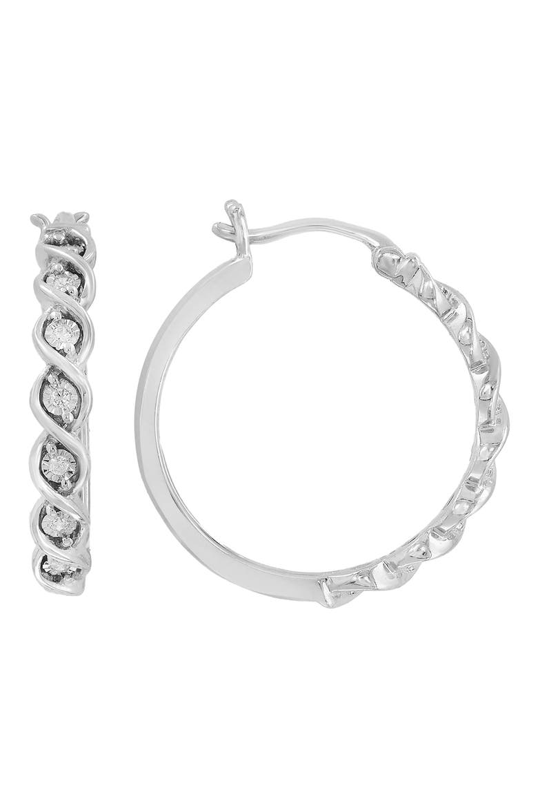 Diamond Hoop Earrings, Main, color, SILVER