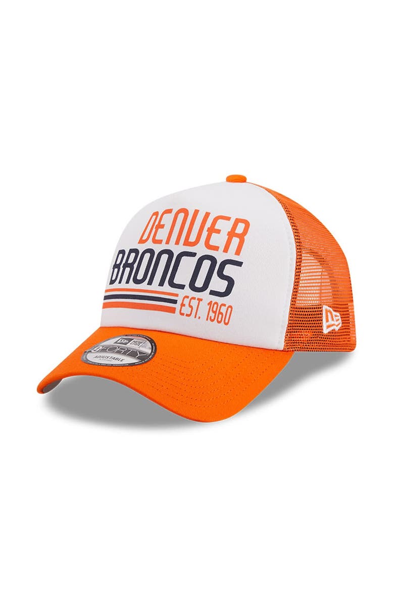 New Era Men's New Era White/Orange Denver Broncos Stacked A-Frame Trucker 9FORTY Adjustable Hat, Main, color, White