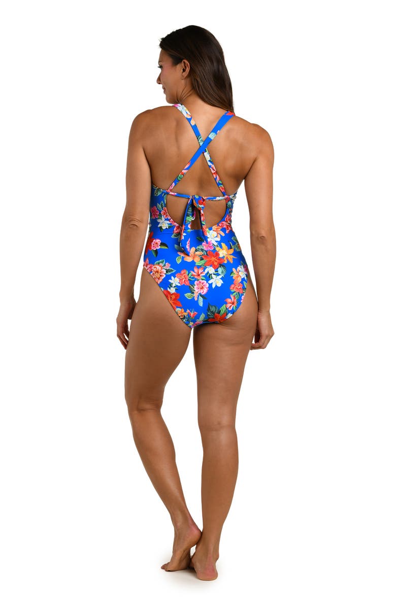 La Blanca Modern Plunge One-Piece Swimsuit, Alternate, color, Blue Multi